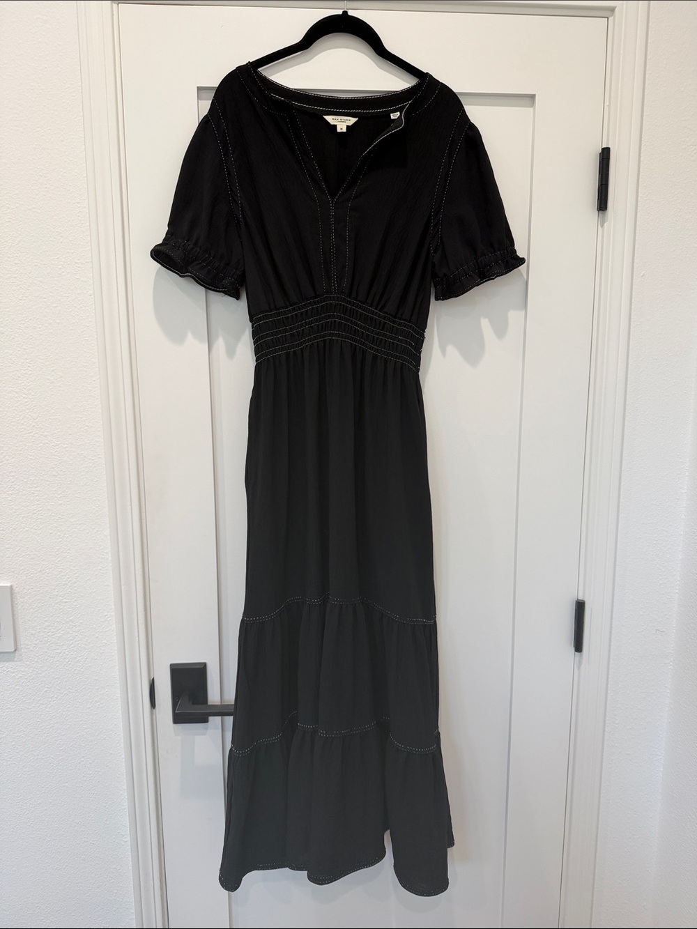 Max Studio Black Tiered Maxi Dress with Puff Sleeves and Pockets!